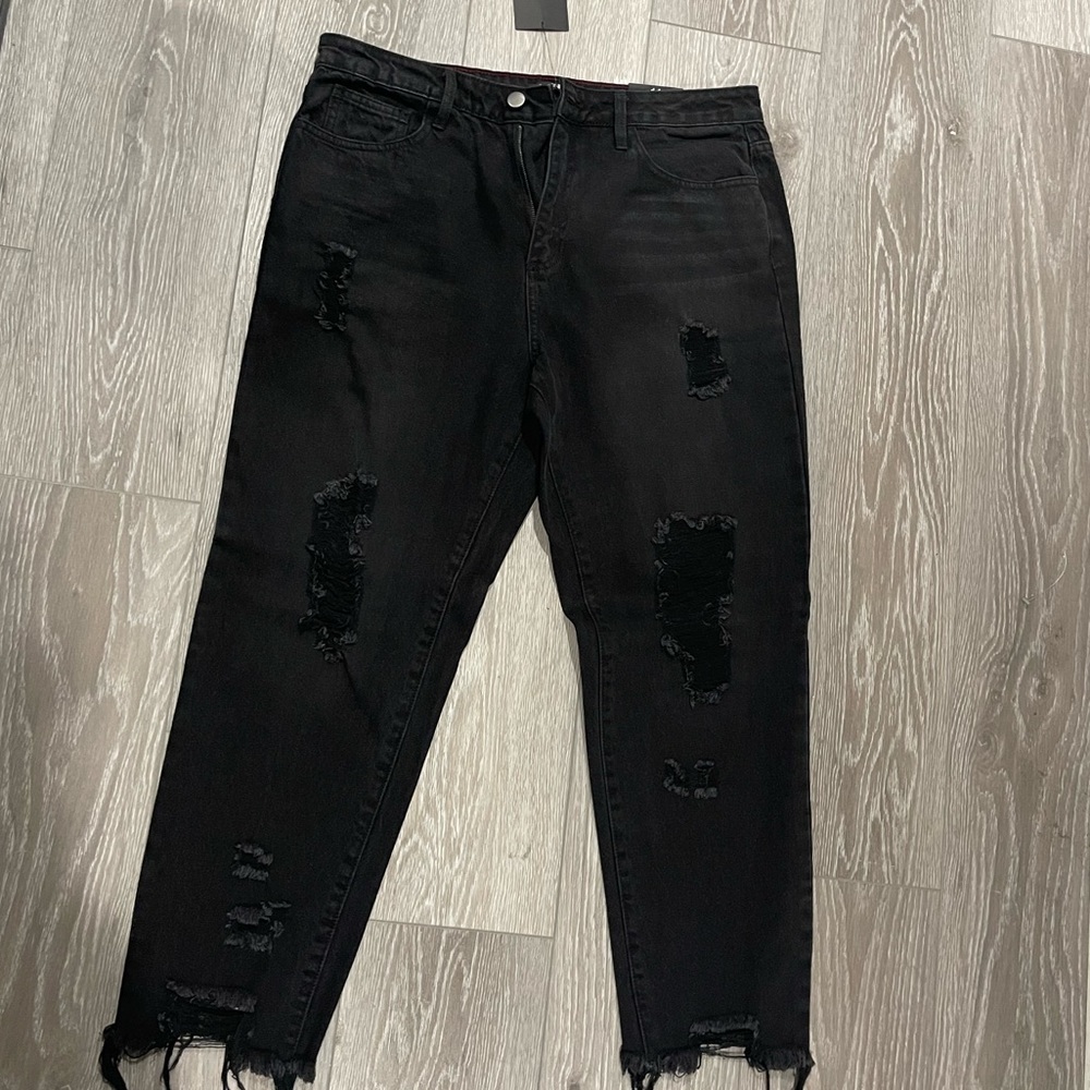 Fashion Nova Black, Distressed Mom Jeans